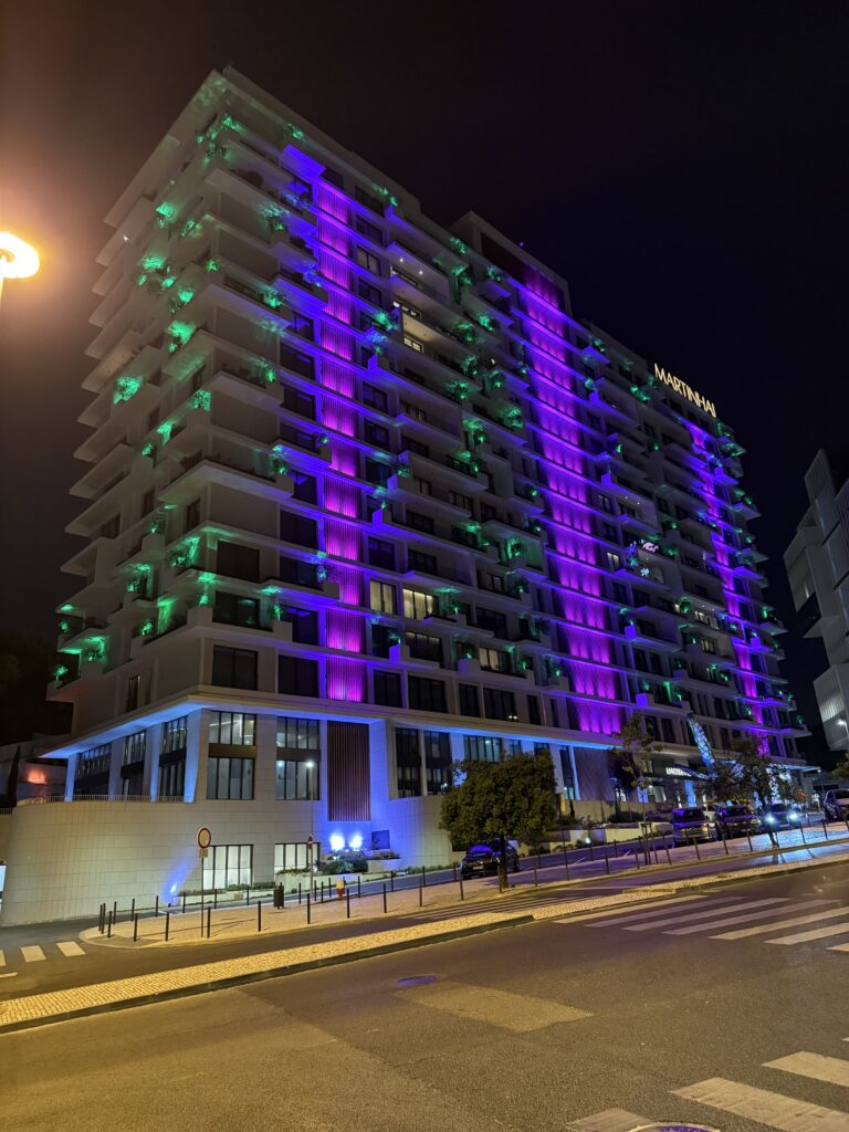 MartinHal exterior at night